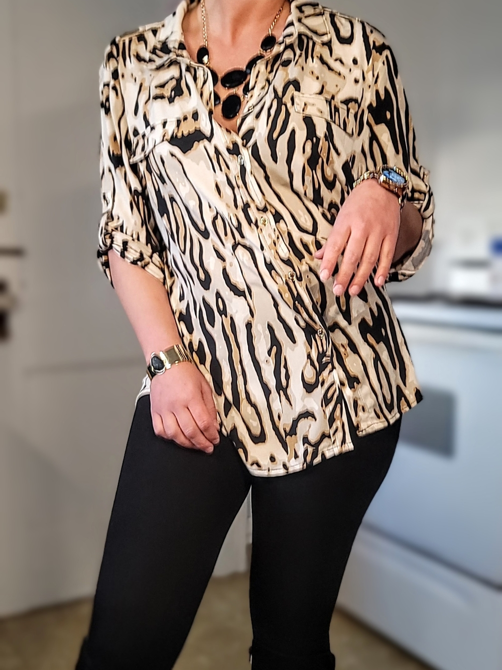 Slouchy Animal Print Button Down